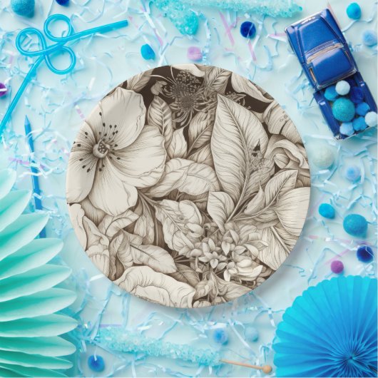 ヴィンテージフローラセピアパターン(10) ペーパープレート (パーティー)