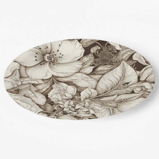 ヴィンテージフローラセピアパターン(10) ペーパープレート (アングル)