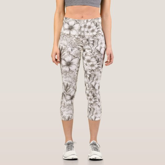 ヴィンテージフローラセピアパターン(11) カプリレギンス (正面)