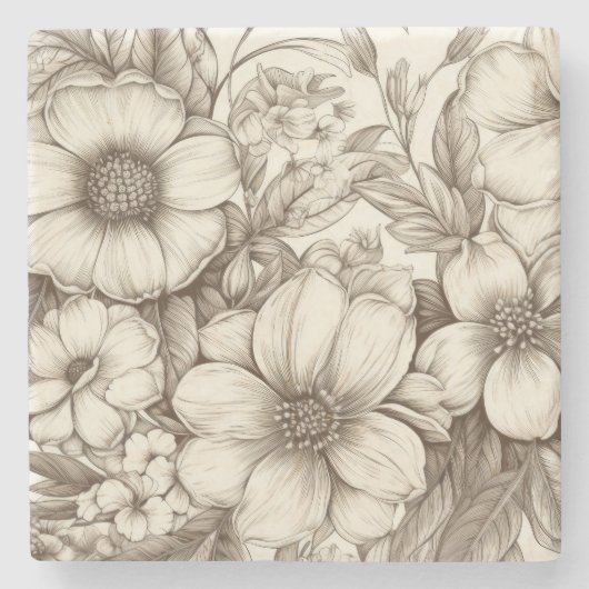 ヴィンテージフローラセピアパターン(13) ストーンコースター (正面)