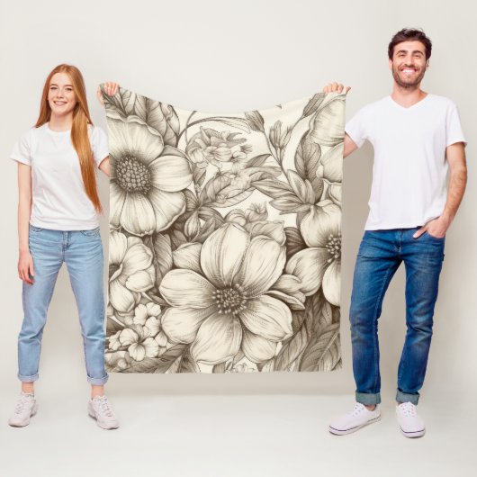 ヴィンテージフローラセピアパターン(13) フリースブランケット (インサイチュ)