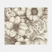 ヴィンテージフローラセピアパターン(13) フリースブランケット (正面(横))