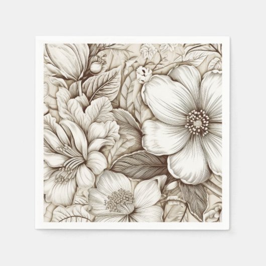 ヴィンテージフローラセピアパターン(15) スタンダードカクテルナプキン (正面)