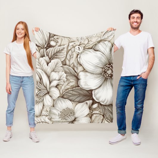 ヴィンテージフローラセピアパターン(15) フリースブランケット (インサイチュ)