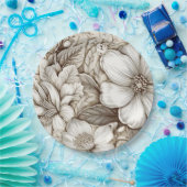 ヴィンテージフローラセピアパターン(15) ペーパープレート (パーティー)