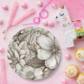 ヴィンテージフローラセピアパターン(15) ペーパープレート (パーティー)