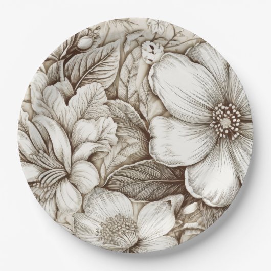 ヴィンテージフローラセピアパターン(15) ペーパープレート (正面)