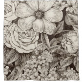 ヴィンテージフローラセピアパターン(1) シャワーカーテン (正面)