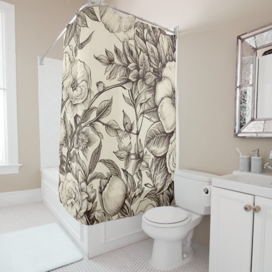 ヴィンテージフローラセピアパターン(2) シャワーカーテン (インサイチュ)