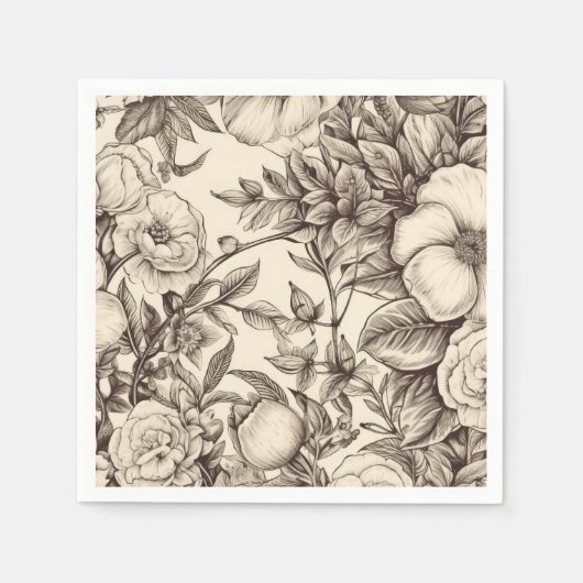 ヴィンテージフローラセピアパターン(2) スタンダードカクテルナプキン (正面)
