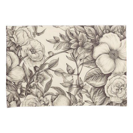 ヴィンテージフローラセピアパターン(2) 枕カバー (正面右)