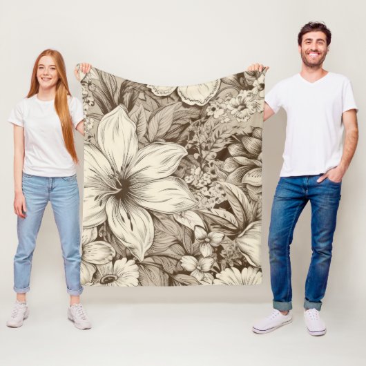 ヴィンテージフローラセピアパターン(3) フリースブランケット (インサイチュ)