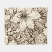 ヴィンテージフローラセピアパターン(3) フリースブランケット (正面(横))