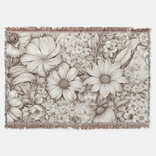 ヴィンテージフローラセピアパターン(5) スローブランケット (正面)