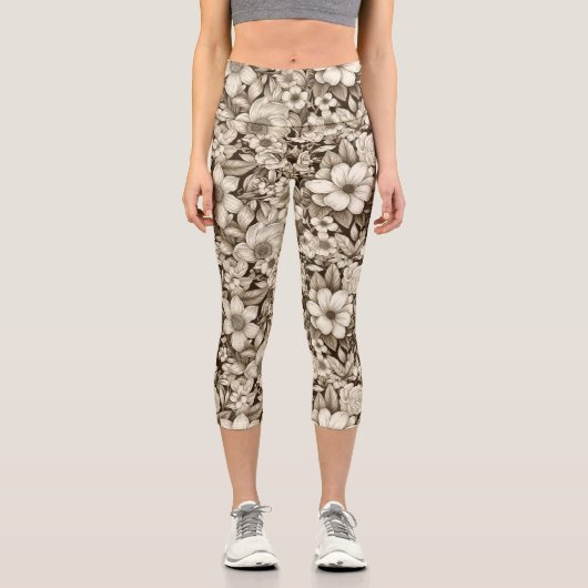 ヴィンテージフローラセピアパターン(7) カプリレギンス (正面)