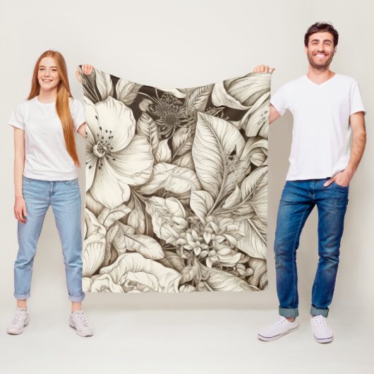 ヴィンテージフローラセピアパターン(9) フリースブランケット (インサイチュ)