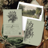 ヴィンテージフローラセージモダングリーン結婚クリスチャン 招待状