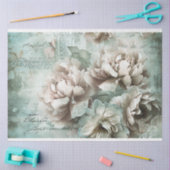 ヴィンテージフローラセージ緑の牡丹デコページ 薄葉紙 (クラフト)