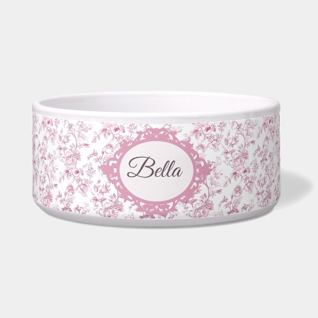 ヴィンテージフローラソフトピンク&ホワイトペットボウル ボウル (正面)