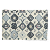 ヴィンテージフローラタイルパッチワークネイビーブルー 枕カバー (裏面-左)