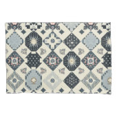 ヴィンテージフローラタイルパッチワークネイビーブルー 枕カバー (正面左)