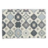 ヴィンテージフローラタイルパッチワークネイビーブルー 枕カバー (正面右)