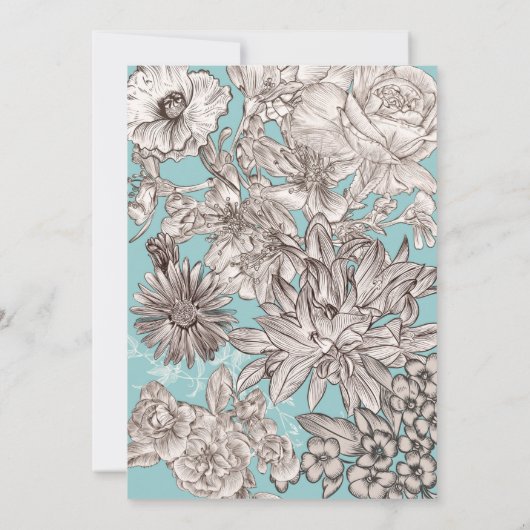 ヴィンテージフローラターコイズブモダンルー結婚ズ 招待状 (裏面)