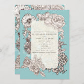 ヴィンテージフローラターコイズブモダンルー結婚ズ 招待状 (正面/裏面)