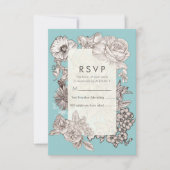 ヴィンテージフローラターコイズブルーウェディングRSVP返信私 招待状 (正面)
