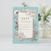 ヴィンテージフローラターコイズブルーウェディングRSVP返信私 招待状 (スタンド正面)
