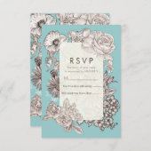 ヴィンテージフローラターコイズブルーウェディングRSVP返信私 招待状 (正面/裏面)