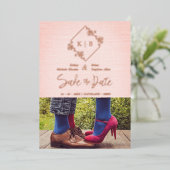 ヴィンテージフローラダイヤモンドフォトピンク繊維効果 箔招待状 (立ち正面)