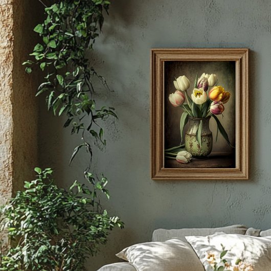 ヴィンテージフローラダウンロードアート – 春チューリップ ポスター