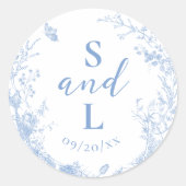 ヴィンテージフローラダスティブルーエレガントな結婚式の好意 ラウンドシール (正面)