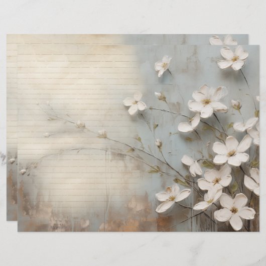 ヴィンテージフローラダスティブルージャンクジャーナル紙シート (正面/裏面)