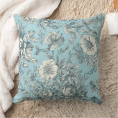 ヴィンテージフローラダスティブルーフラワーボタニカル クッション (ブランケット)