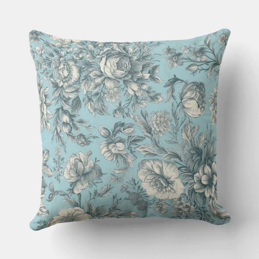 ヴィンテージフローラダスティブルーフラワーボタニカル クッション (裏面)