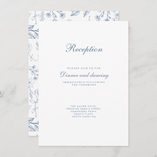 ヴィンテージフローラダスティブルー結婚ズ エンクロージャーカード (正面/裏面)