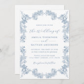 ヴィンテージフローラダスティブルー結婚ズ 招待状 (正面/裏面)