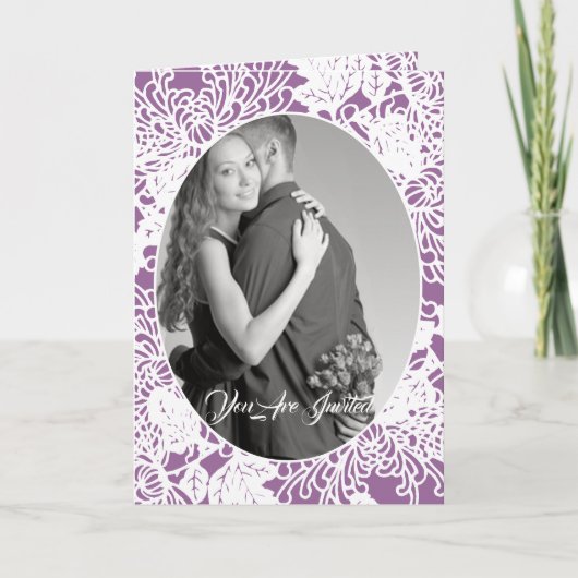 ヴィンテージフローラダマスクウェディングバイフォールド 招待状 (正面)