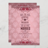 ヴィンテージフローラダマスクウェディング招待状 招待状 (正面/裏面)