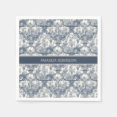 ヴィンテージフローラダマスクブルートイレデジュイミモノグラム スタンダードカクテルナプキン (正面)