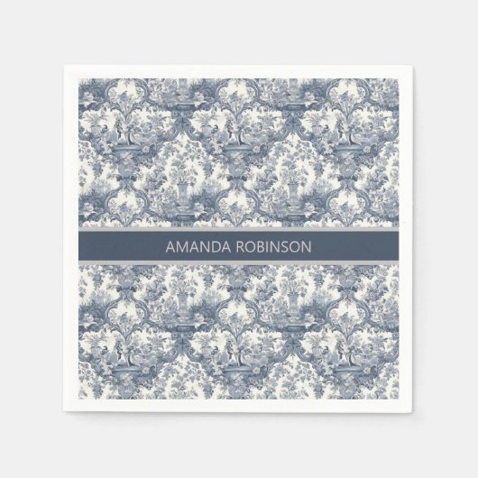 ヴィンテージフローラダマスクブルートイレデジュイミモノグラム スタンダードカクテルナプキン (正面)