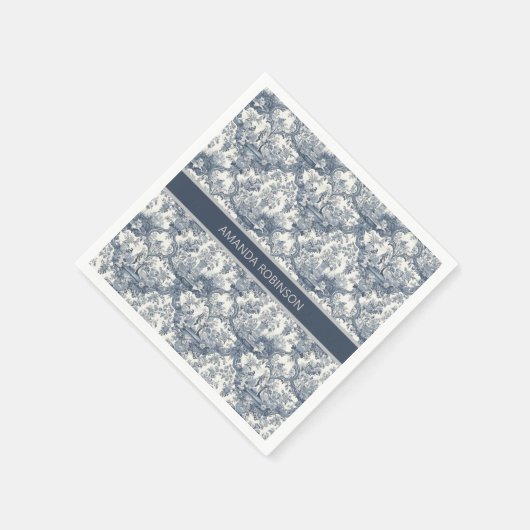 ヴィンテージフローラダマスクブルートイレデジュイミモノグラム スタンダードカクテルナプキン (角)