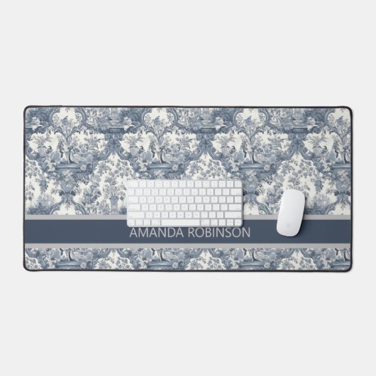 ヴィンテージフローラダマスクブルートイレデジュイミモノグラム デスクマット (キーボード&マウス)
