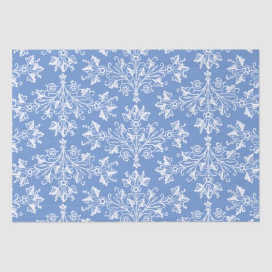 ヴィンテージフローラダマスクホワイトとコーンフラワーブルー 薄葉紙 (正面)