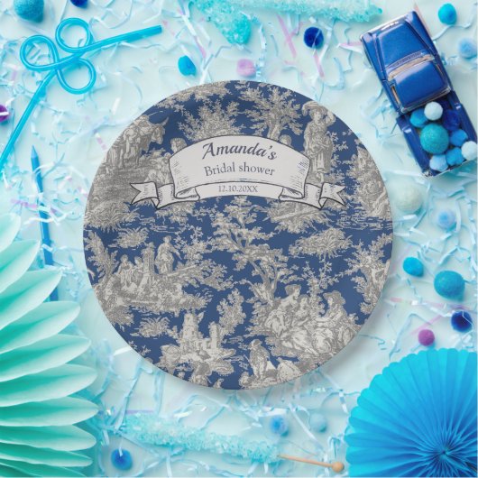 ヴィンテージフローラダークブルートイレデジュウシャワー ペーパープレート (パーティー)