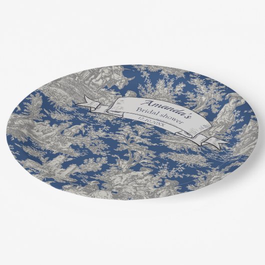 ヴィンテージフローラダークブルートイレデジュウシャワー ペーパープレート (アングル)