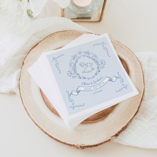 ヴィンテージフローラチノイスリートイレベビーシャワーブルー スタンダードカクテルナプキン