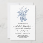 ヴィンテージフローラチノイスリーブルーブライダルシャワー 招待状 (正面)
